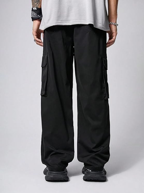 UNISEX Black Cargo Pants Loose Fit Streetwear Style