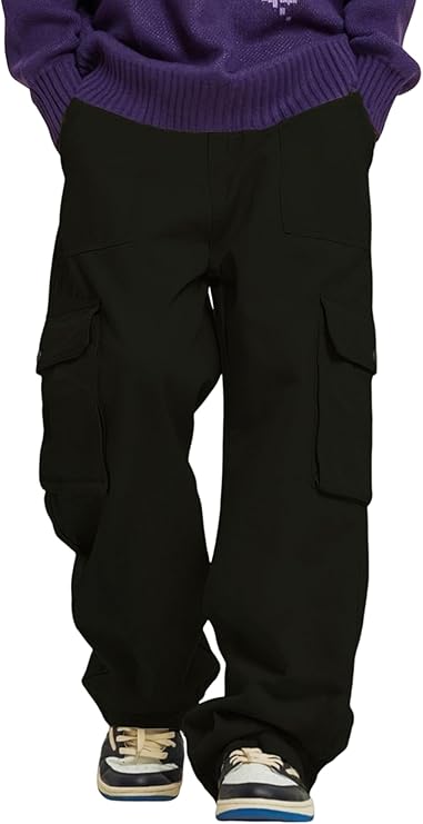 UNISEX Black Cargo Pants Loose Fit Streetwear Style
