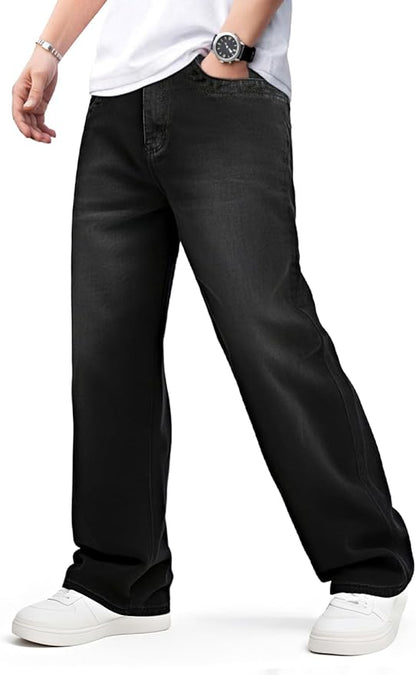 UNISEX Black wide leg baggy jeans (relaxed fit)