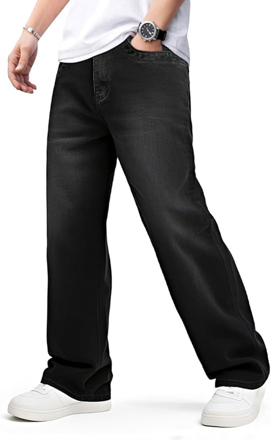 UNISEX Black wide leg baggy jeans (relaxed fit)