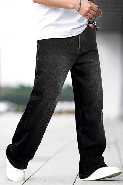 UNISEX Black wide leg baggy jeans (relaxed fit)