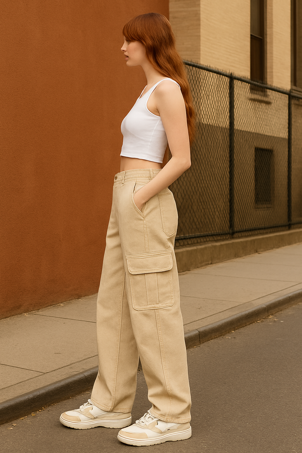 Stretchable High Rise Cargo Pant ( Oversized)