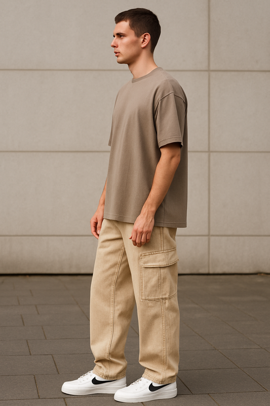 Beige Denim Cargo Pants – Rugged Style with Modern Utility