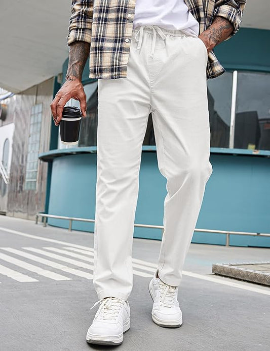 White Linen Trousers Straight fit