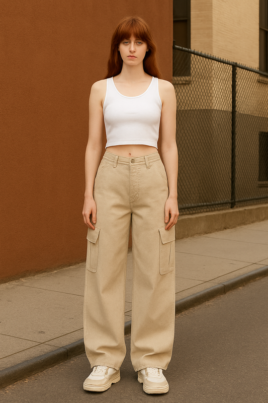 Stretchable High Rise Cargo Pant ( Oversized)