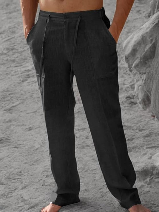Black Linen Trousers Straight fit