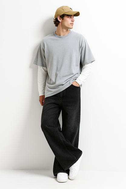 UNISEX Black wide leg baggy jeans (relaxed fit)